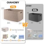 OIAHOMY 75L Large Woven Cotton Rope Storage Basket with Handle for Organizing Blanket and Toys for Living Room, Nursery, Brown Variegated 22”x17”x12”