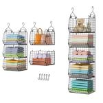 5 Tier Closet Hanging Organizer, Clothes Hanging Shelves with 4 Hanging Hooks 5 S Hooks, Wire Storage Basket Bins, for Clothing Sweaters Shoes Handbags Clutches Accessories Patent Design