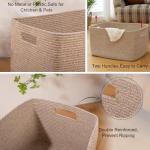 OIAHOMY 75L Large Woven Cotton Rope Storage Basket with Handle for Organizing Blanket and Toys for Living Room, Nursery, Brown Variegated 22”x17”x12”