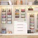 5 Tier Closet Hanging Organizer, Clothes Hanging Shelves with 4 Hanging Hooks 5 S Hooks, Wire Storage Basket Bins, for Clothing Sweaters Shoes Handbags Clutches Accessories Patent Design