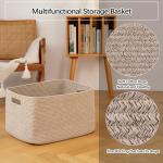 OIAHOMY 75L Large Woven Cotton Rope Storage Basket with Handle for Organizing Blanket and Toys for Living Room, Nursery, Brown Variegated 22”x17”x12”