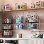 5 Tier Closet Hanging Organizer, Clothes Hanging Shelves with 4 Hanging Hooks 5 S Hooks, Wire Storage Basket Bins, for Clothing Sweaters Shoes Handbags Clutches Accessories Patent Design