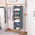 MAX Houser 6 Tier Shelf Hanging Closet Organizer, Closet Hanging Shelf with 2 Sturdy Hooks for Storage, Foldable (Grey)
