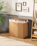 Greenstell Laundry Hamper with lid, No Install Needed, 110L Wicker Laundry Baskets Foldable 2 Removable Liner Bags, 2 Section Clothes Hamper Handwoven Rattan Laundry Basket with Handles, Natural