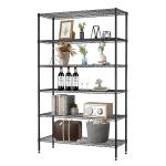 BestOffice | 6-Tier Wire Storage Shelves | 42x16x72 | Black | with Adjustable Racks | Heavy-Duty Metal Shelf, Holds Upto 1500 lbs | No-Tool Assembly | Ideal for Home & Garage Shelving