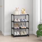 Autonomier 4 Tier Small Shoe Rack, Narrow Stackable Kids Toddler Adult Shoe Storage Organizer Shelf for Closet Floor Entryway Bedroom, Space Saver Shoe Rack Organization Shelves