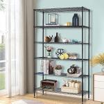 BestOffice | 6-Tier Wire Storage Shelves | 42x16x72 | Black | with Adjustable Racks | Heavy-Duty Metal Shelf, Holds Upto 1500 lbs | No-Tool Assembly | Ideal for Home & Garage Shelving