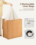 Greenstell Laundry Hamper with lid, No Install Needed, 110L Wicker Laundry Baskets Foldable 2 Removable Liner Bags, 2 Section Clothes Hamper Handwoven Rattan Laundry Basket with Handles, Natural