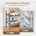 STORAGE MANIAC Expandable Shoe Rack, 8 Pairs Stackable Small Shoe Rack, Metal Adjustable Shoes Organizer for Closet, Entryway, Hallway, Garage, Front Door, Shoes Shelves, Black 2 Tier