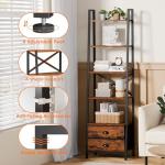 Furologee 5-Tier Ladder Shelf with 2 Drawers,Narrow Bookshelf Storage Shelves,Industrial Bookcase Freestanding Rack Units for Bedroom,Living Room,Bathroom,Home Office,Balcony,Wood Metal,Rustic Brown