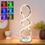 Adebime Modern Spiral RGB Table Lamp, Touch Dimmable Bedside Lamp, 7 Colors 10 Light Modes Spiral Design Table Lamp, Unique Nightstand Lamp for Living Room, Bedroom, Cool Lamps, Sliver