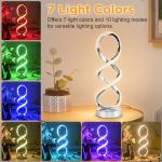 Adebime Modern Spiral RGB Table Lamp, Touch Dimmable Bedside Lamp, 7 Colors 10 Light Modes Spiral Design Table Lamp, Unique Nightstand Lamp for Living Room, Bedroom, Cool Lamps, Sliver