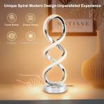 Adebime Modern Spiral RGB Table Lamp, Touch Dimmable Bedside Lamp, 7 Colors 10 Light Modes Spiral Design Table Lamp, Unique Nightstand Lamp for Living Room, Bedroom, Cool Lamps, Sliver