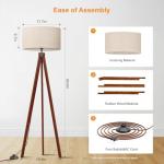 LEPOWER Wood Tripod Floor Lamp, Mid Century Standing Lamp, Modern Design Studying Light for Living Room, Bedroom, Study Room and Office, Flaxen Linen Shade with E26 Base Brown