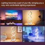 Adebime Modern Spiral RGB Table Lamp, Touch Dimmable Bedside Lamp, 7 Colors 10 Light Modes Spiral Design Table Lamp, Unique Nightstand Lamp for Living Room, Bedroom, Cool Lamps, Sliver