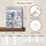 HVEST Farmhouse Floral Wall Art for Living Room, Blue and White Daisy Flower and Butterfly on Rustic Wood Board Canvas Wall Art Framed Artwork Ready to Hang for Bathroom Bedroom Decor, 16L X 12W