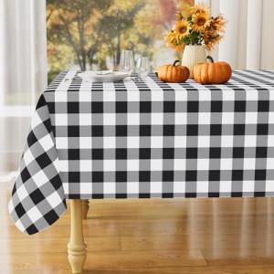 misaya Rectangle Waterproof Vinyl Table Cloth, Buffalo Flannel Backed Tablecloth, Wipeable Plastic Table Cover for Dinner, Kitchen, Outdoor (60" x 84", Black and White)