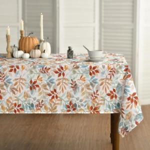 Horaldaily Fall Tablecloth 60x104 Inch Rectangular, Thanksgiving Autumn Harvest Orange Blue Watercolor Leaf Table Cover for Party Picnic Dinner Decor