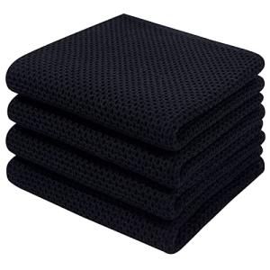 Homaxy 100% Cotton Waffle Weave Kitchen Dish Towels, Ultra Soft Absorbent Quick Drying Cleaning Towel, 13 x 28 Inches, 4-Pack, Black