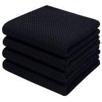 Homaxy 100% Cotton Waffle Weave Kitchen Dish Towels, Ultra Soft Absorbent Quick Drying Cleaning Towel, 13 x 28 Inches, 4-Pack, Black