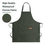 LOYGLIF Apron for Men Women with Adjustable Straps and Large Pockets, Canvas Cotton Cooking Kitchen Chef Bib Aprons Waterproof Green
