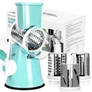 Rotary Cheese Grater with 3 Blades and Suction Base