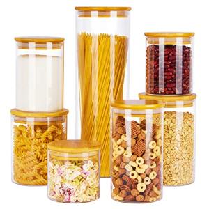 7-Pack Airtight Glass Storage Jars with Bamboo Lids