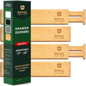 Adjustable Bamboo Drawer Dividers - 4-Pack