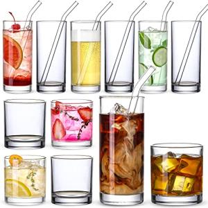 12 Pack Cute Glass Cups with Straws