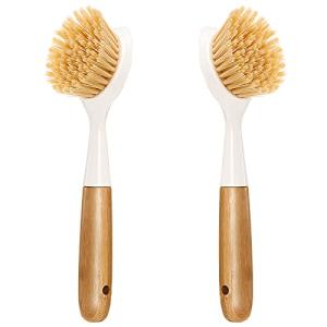 2 Pack Bamboo Handle Dish Brushes with Scraper