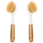 2 Pack Bamboo Handle Dish Brushes with Scraper