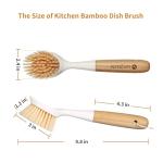 2 Pack Bamboo Handle Dish Brushes with Scraper
