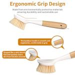 2 Pack Bamboo Handle Dish Brushes with Scraper