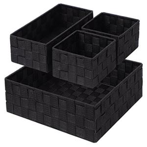 Set of 4 Woven Black Storage Baskets