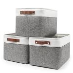 Large Fabric Storage Bins - 3 Pack, Grey & White