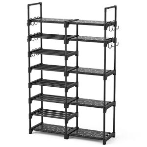 8-Tier Metal Shoe Rack Organizer with Hooks