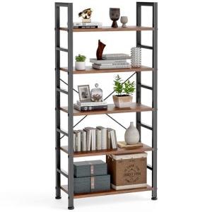 DUMOS 5-Tier Rustic Brown Bookshelf and Organizer