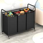 3-Bag Laundry Sorter Cart with Lockable Wheels