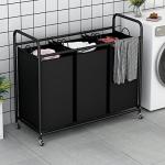 3-Bag Laundry Sorter Cart with Lockable Wheels