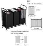 3-Bag Laundry Sorter Cart with Lockable Wheels