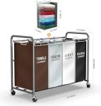 4-Section Rolling Laundry Hamper with Lockable Wheels