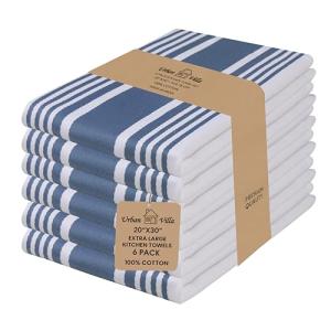 Cotton Kitchen Towels Set of 6 - Blue Stripes