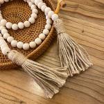 58in Wood Bead Garland with Tassels for Home