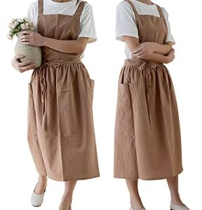 Cotton Linen Cross Back Apron with Pockets