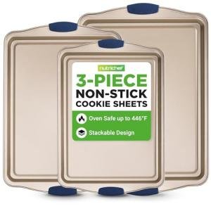 NutriChef Nonstick Cookie Sheet Set with Silicone Handles