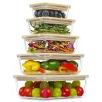Green Glass Storage Containers with Bamboo Lids – 5 Pack