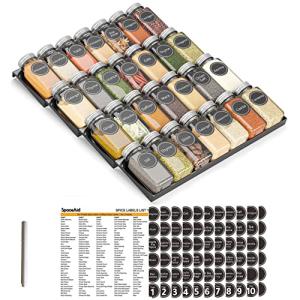 SpaceAid Spice Drawer Organizer with 28 Jars