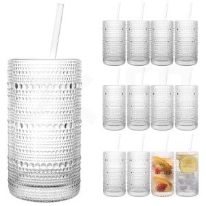 Dingerjar 16 oz Vintage Hobnail Drinking Glass Set