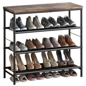 4-Tier Metal Shoe Rack with MDF and Fabric