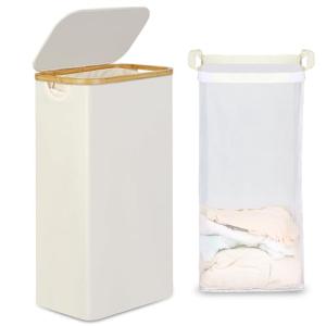 Efluky Slim Laundry Basket with Lid - 75L Beige